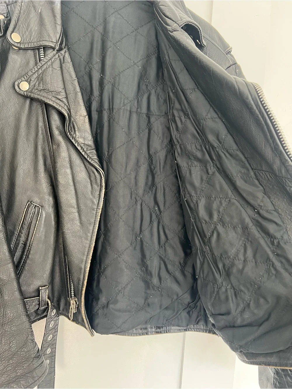 Classic Vintage Black Leather Biker Jacket - unisex oversized
